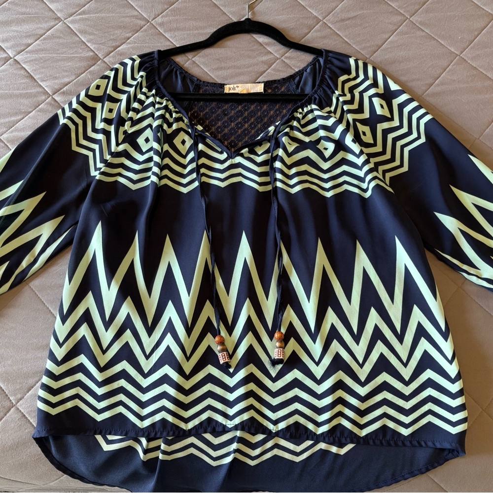Women's Chevron Patterned Top - Navy and Aqua